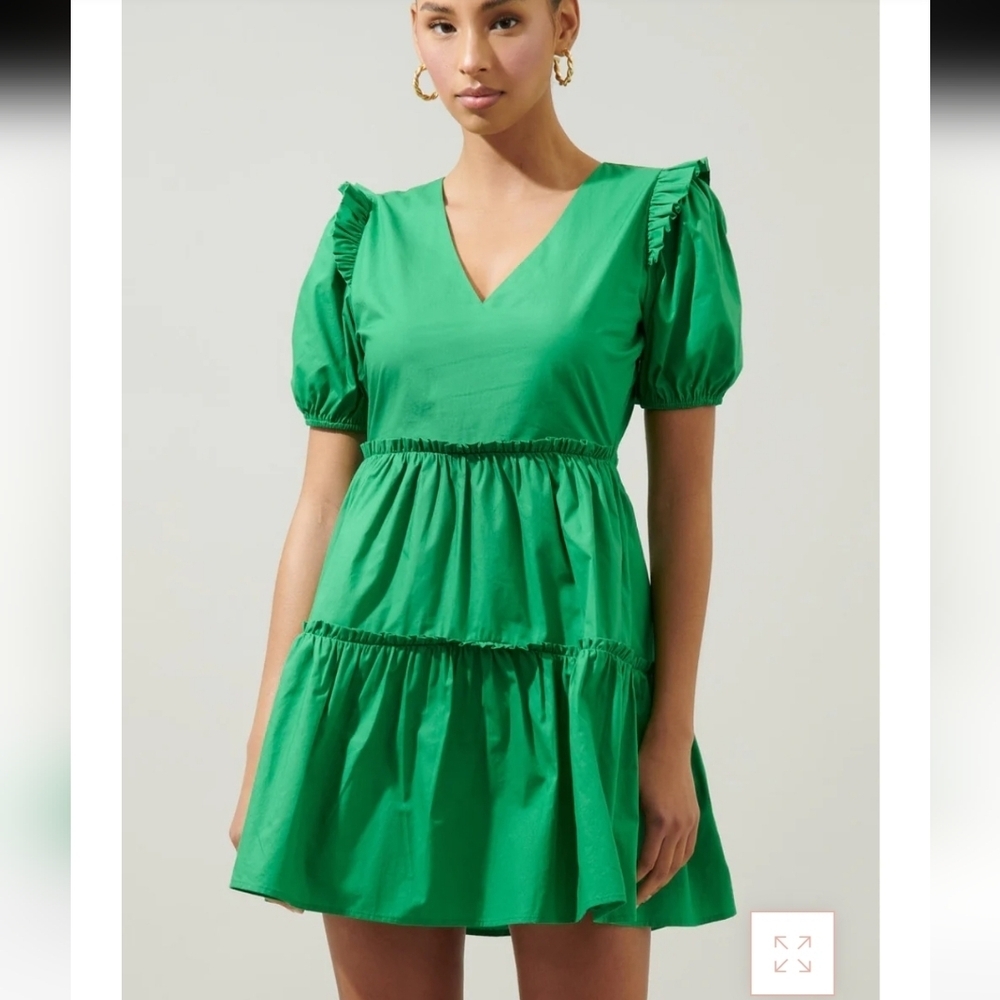NWT Sugarlips Emerald Puff Sleeve Mini Dress Medium